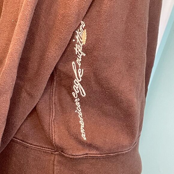 American Eagle Graphic Hoodie Sweatshirt Brown Fleece Long Sleeve Pull-Over M - Picture 6 of 10